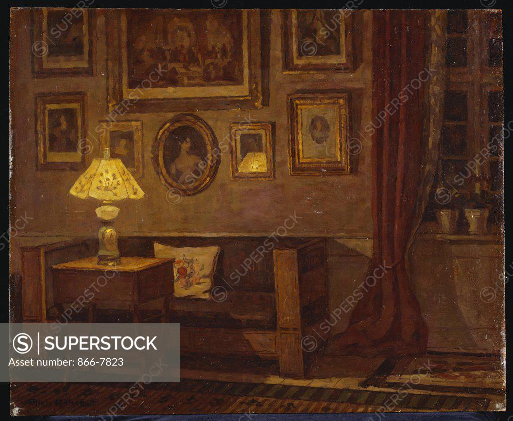 Stock Photo: 866-7823 An Interior. Niels Holsoe (1865-1928). Oil on panel, 45.7 x 54.6cm.