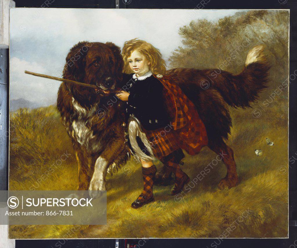 Stock Photo: 866-7831 Master Egerton MacDona with his St. Bernard, Tell. Samuel John Carter (1835-1892) 143 x 174.5cm.