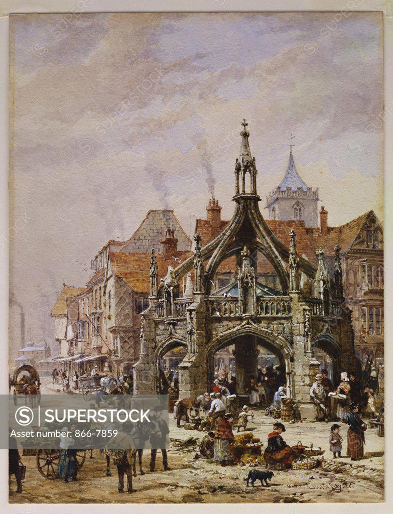 Stock Photo: 866-7859 The Market Cross, Salisbury. Louise Rayner (1832-1924). Watercolour and bodycolour, 12 3/4 x 10 in.