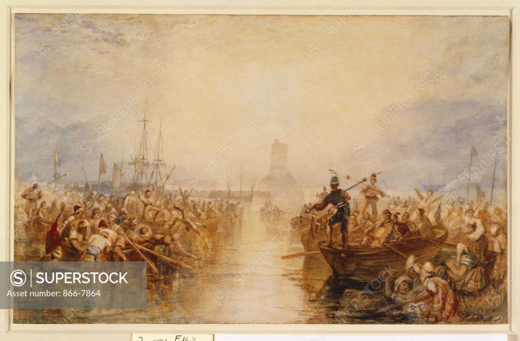 Stock Photo: 866-7864 Saint-Vaast-la-Hougue, Normandy. Joseph Mallord William Turner (1775-1851). Pencil and watercolour with gum arabic, heightened with bodycolour. 19.5 x 31.5cm. Executed circa 1826