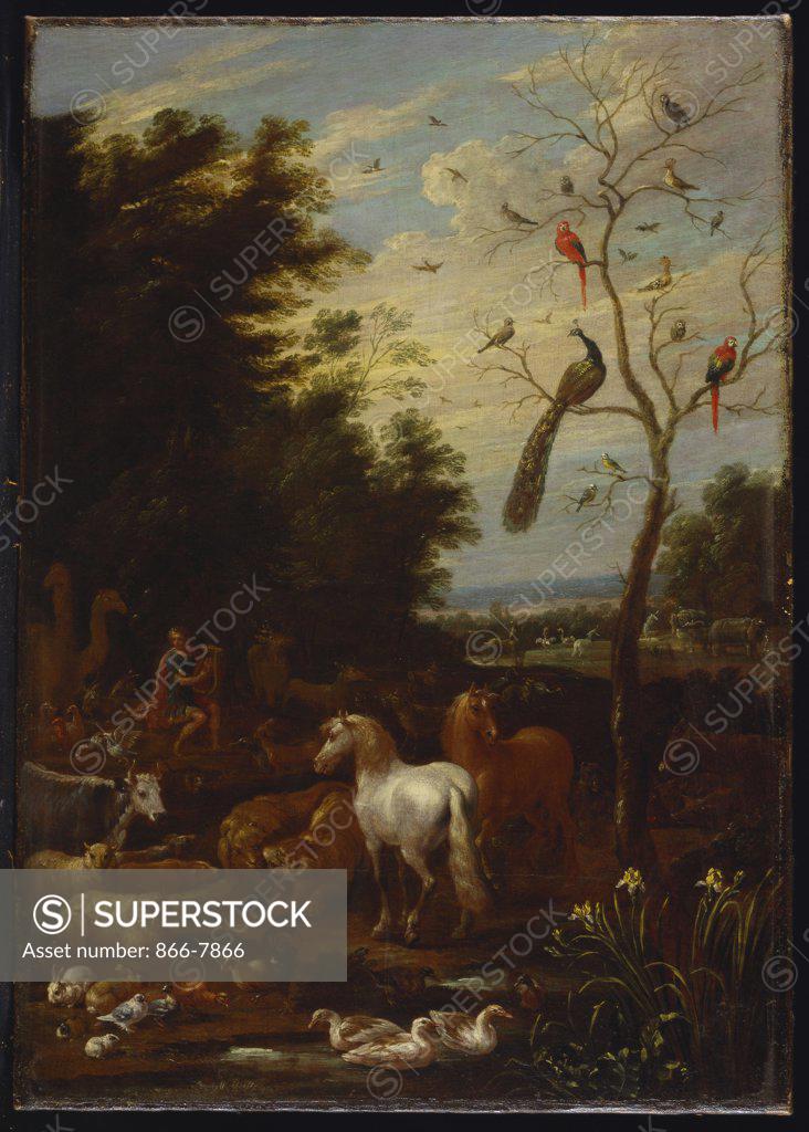 Stock Photo: 866-7866 Orpheus charming the Animals. Lambert de Hondt (before 1620-before 1665). Oil on canvas, 59.7 x 41.9cm.