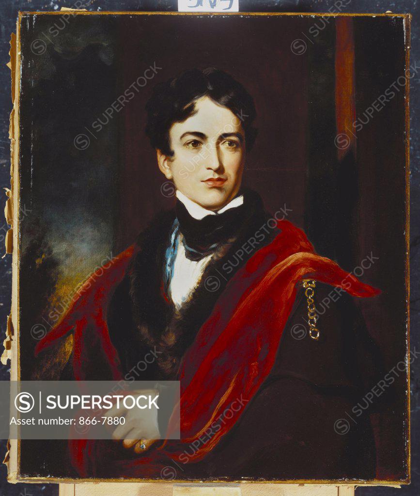 Stock Photo: 866-7880 Portrait of John George Lambton, 1st Earl of Durham, GCB, MP (1792-1840), in a Dark Coat, with a Cape and a White Stock. After Sir Thomas Lawrence (1769-1830). Oil on canvas, 76.4 x 63.5cm.