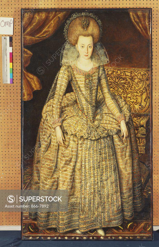 Stock Photo: 866-7892 Portrait of Queen Elizabeth of Bohemia. Robert Peake the Elder (fl.1576-1626). Oil on panel, 171.4 x 97.7cm.