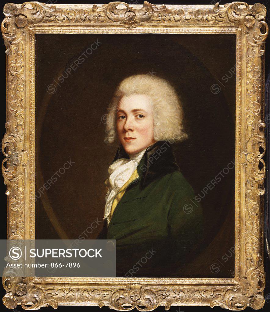 Stock Photo: 866-7896 Portrait of Reginald Pearch, Half Length, in a Green Jacket and White Stock. Thomas Beach (1738-1806). Dated 1788, oval, oil on canvas, 75.9 x 63.5cm.
