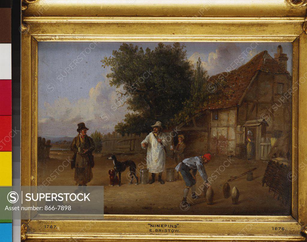Stock Photo: 866-7898 Nine Pins'. Edmund Bristow (1787-1876). Oil on panel, 11.5 x 16.5cm.