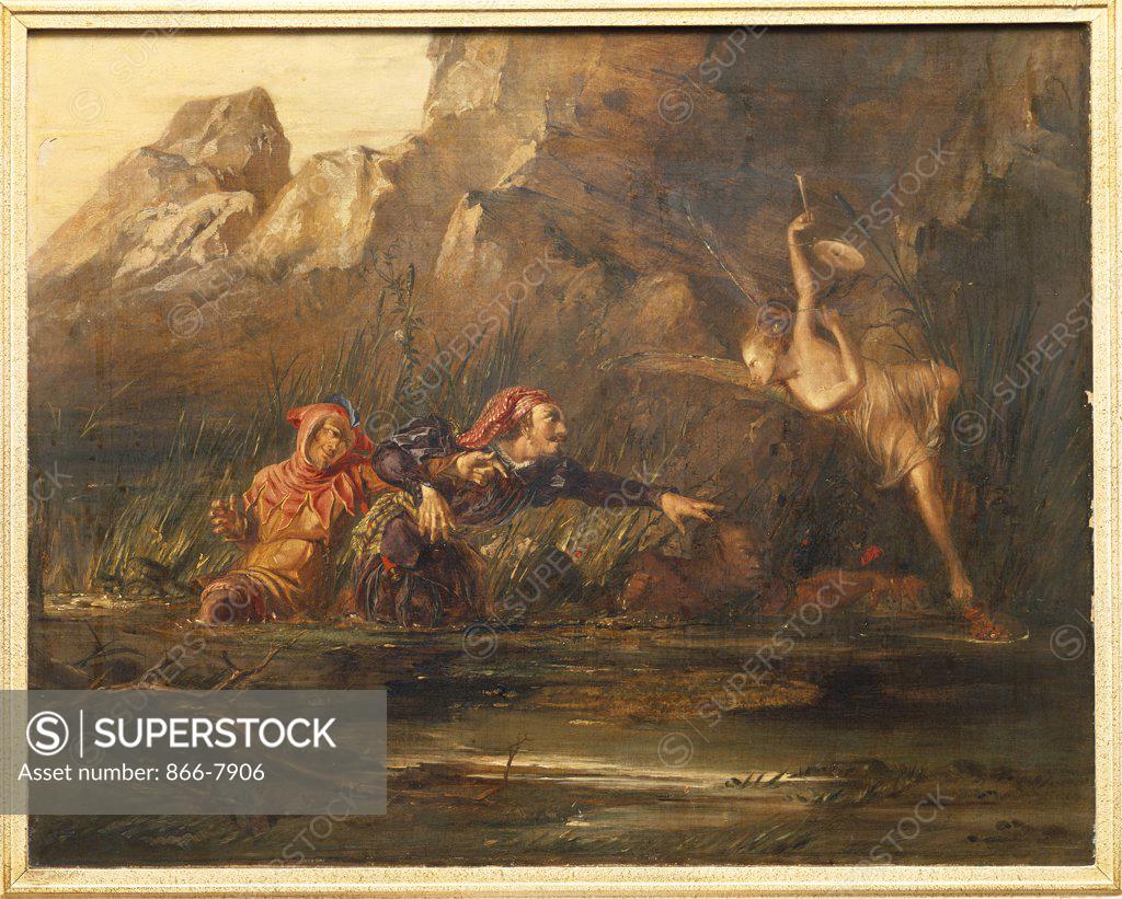 Stock Photo: 866-7906 Ariel and Caliban. William Bell Scott (1811-1890). Oil on canvas, 61cm x 77.5cm.