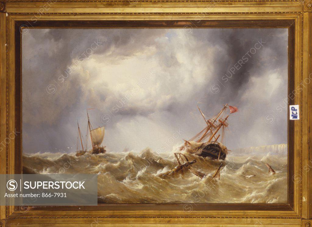 Stock Photo: 866-7931 Dismasted in a Storm off the Kent coast. Henry Redmore (1820-1887). Oil on canvas, 60.9 x 91.4cm.