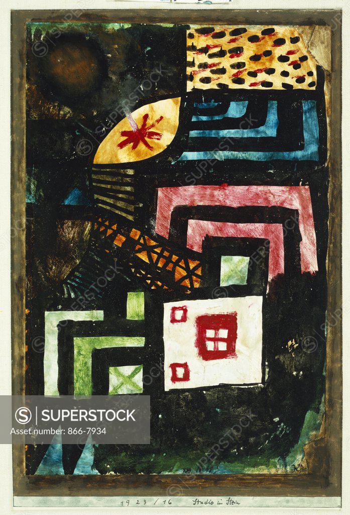 Stock Photo: 866-7934 Study in Stone; Studie im Stein. Paul Klee (1879-1940). Oil, watercolour and brush and black ink on paper laid on board, 1923.