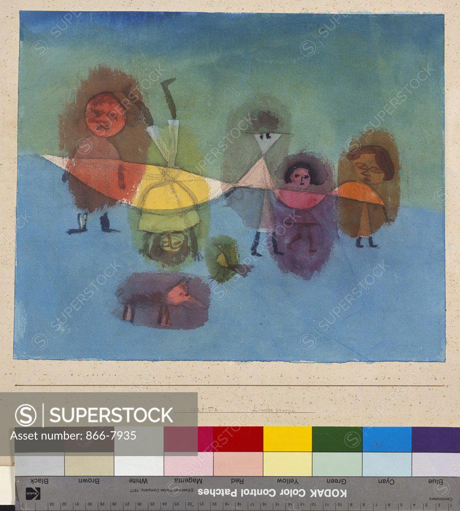 Stock Photo: 866-7935 Small Children; Kindergruppe.   Paul Klee (1879-1940). Watercolour Over Black Chalk On Paper Laid Down By The Artist On Board, 1929.