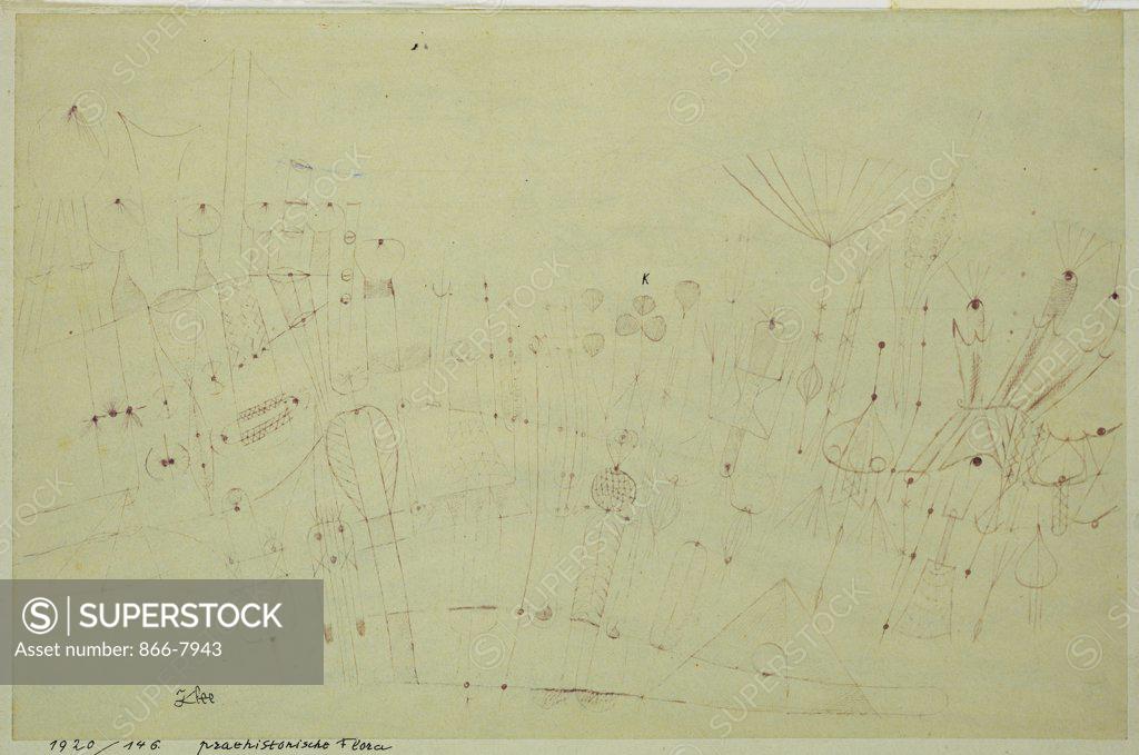 Stock Photo: 866-7943 Prehistoric Vegetation; Praehistorische Flora.  Paul Klee (1879-1940). Pen and ink on paper laid down by the artist on board, 1920.