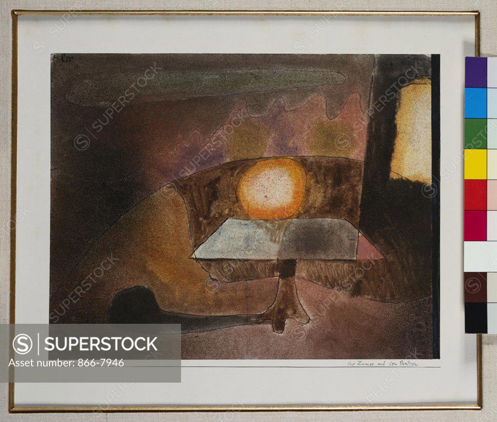 Stock Photo: 866-7946 The Lamp on the Terrace; Die Lampe auf dem Balcon.  Paul Klee (1879-1940). Watercolour on paper laid wown by the artist on board, 1925.