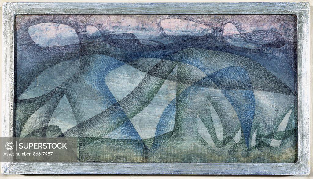 Stock Photo: 866-7957 Rainy Day; Regentag. Paul Klee (1879-1940). Oil and pen and brush and coloured inks on gessoed burlap, 1931.