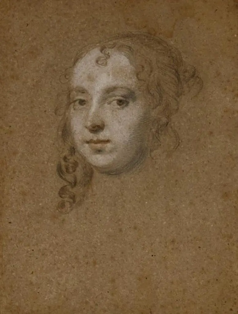 Portrait Head of a Lady. Peter Lely (1618-1680). Black and red chalks heightened with white on buff paper. 25.5 x 19.1cm.
