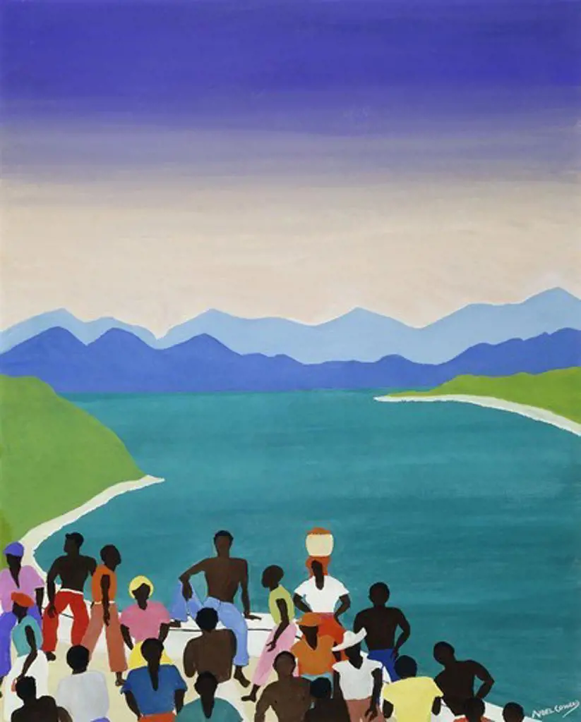 People before a Coastal Inlet, Jamaica. Noel Coward (1899-1973). Gouache and oil on canvas. 30 x 24in.