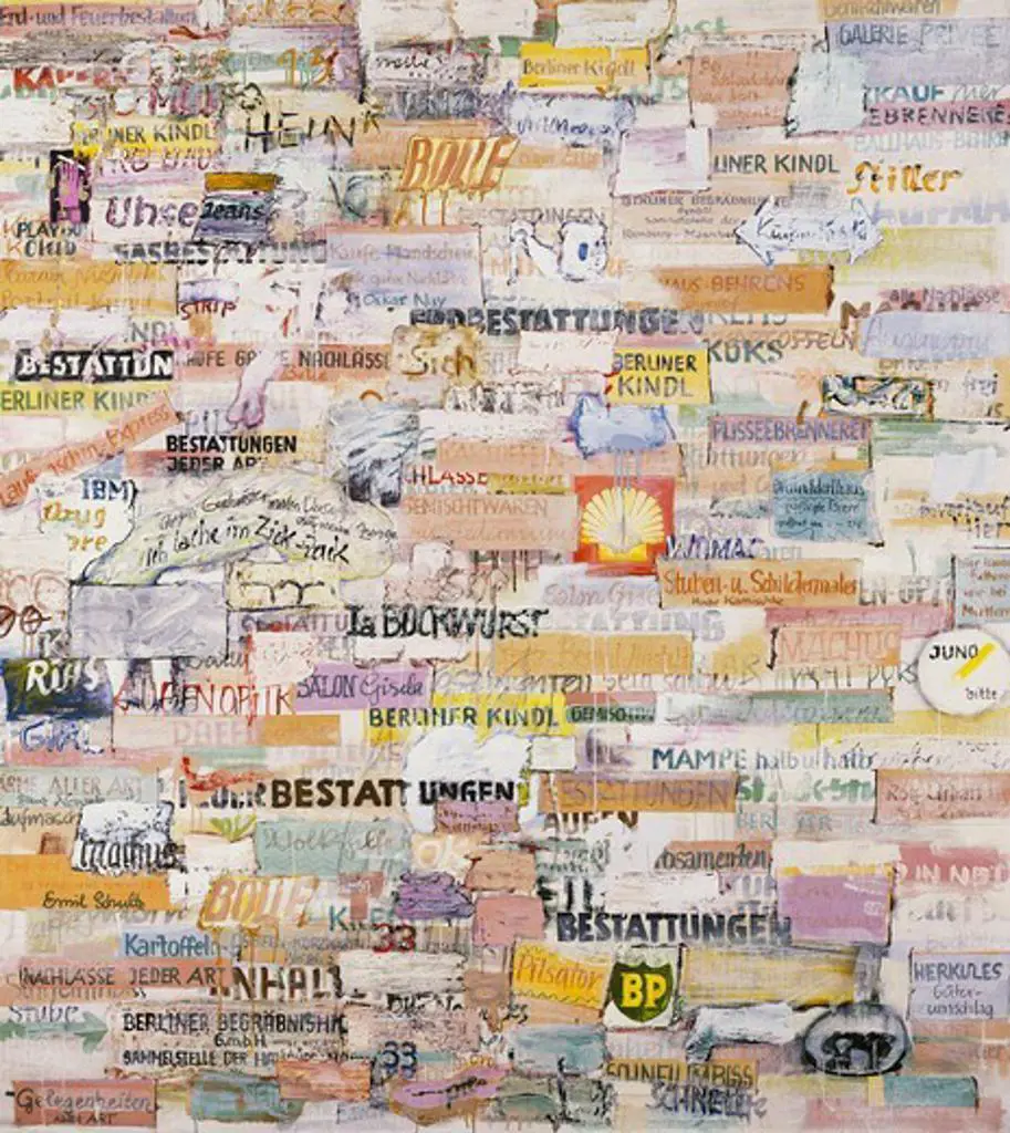 Berlin Letter; Berliner Brief. Gerhard Hoehme (1920-1989). Acrylic, pencil and canvas collage on canvas. Dated January-February 1966. 200 x 360cm. Part of a diptych.