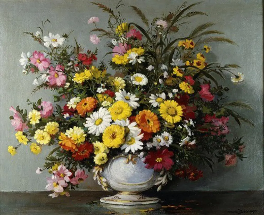 Bouquet of Flowers; Bouquet de Fleurs. Maurice Decamps (1892-1953). Oil on canvas. 24 x 29in
