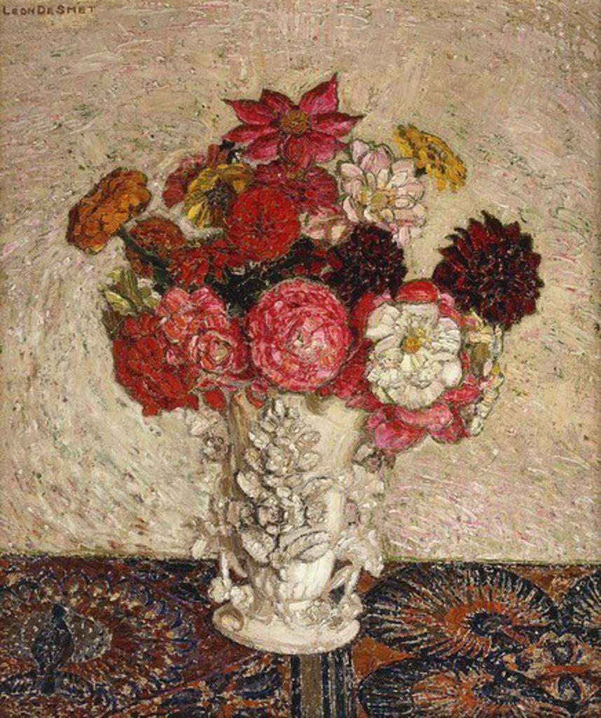 Garden Flowers; Fleurs du Jardin - Tuinbloemen. Leon de Smet (1881-1966). Oil on canvas. Painted circa 1940. 70 x 59cm.