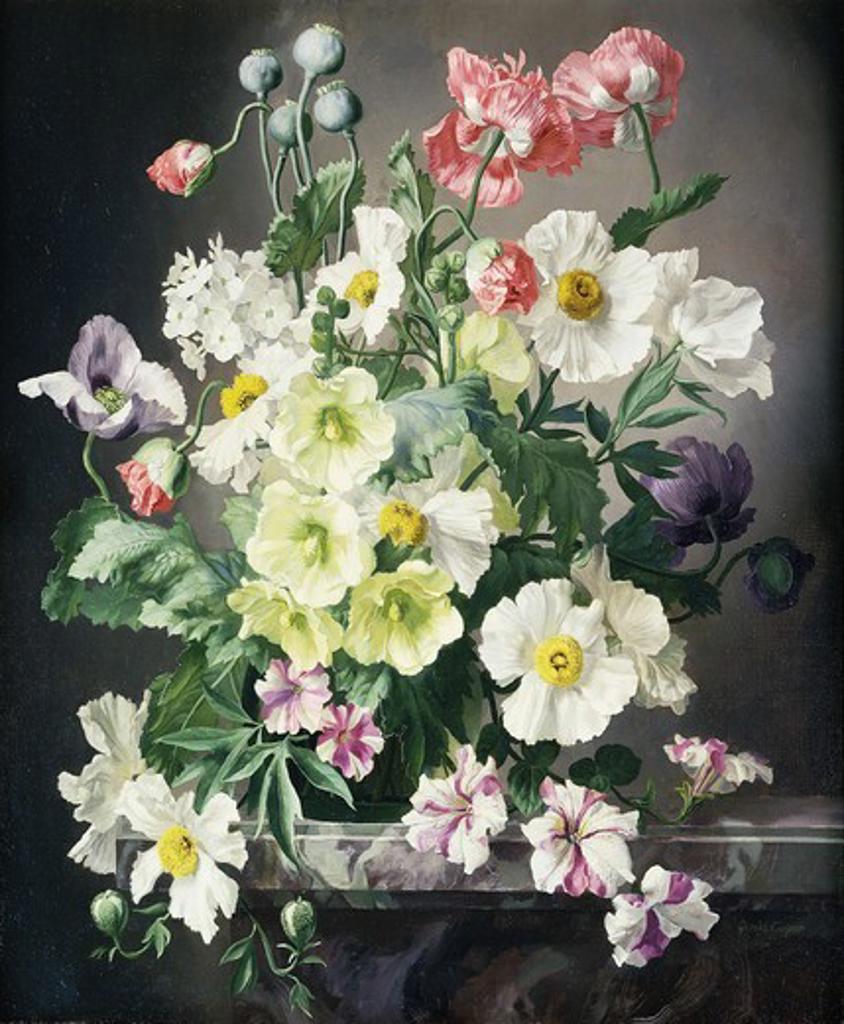 Mixed Flowers on a Ledge. Gerald Cooper (1898-1975). Oil on canvas. 20 x 16in