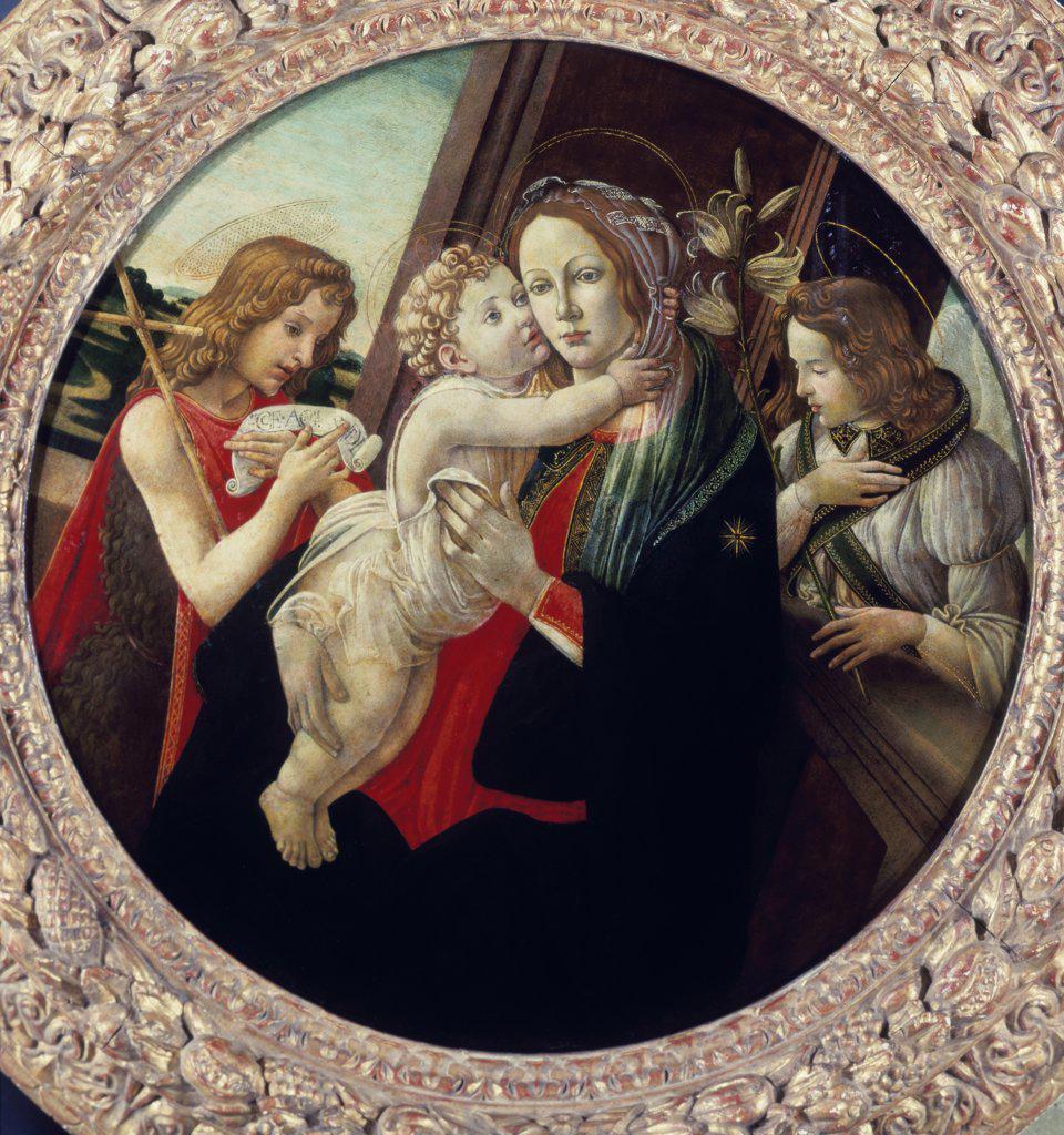 Madonna and Child with Infant Saint John the Baptist and Archangel Gabriel Sandro Botticelli (1444-1510 Italian) Oil on Canvas Christie's Images, London, England