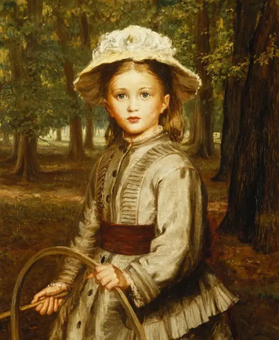 A Young Girl Playing with a Hoop. Frederick Bacon Barwell (c.1831-1922). Oil on canvas. 61 x 51cm.