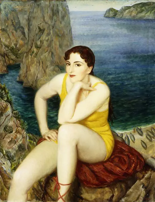 Amaylia in Capri. Paul Trebilcock (1902-1981). Oil on canvas. 112.4 x 86.5cm. The sitter is the artist's wife.