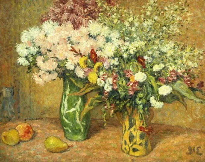 Two Vases of Flowers; Deux Vases de Fleurs. Georges d'Espagnat (1870-1950). Oil on burlap. 73.3 x 92.4cm