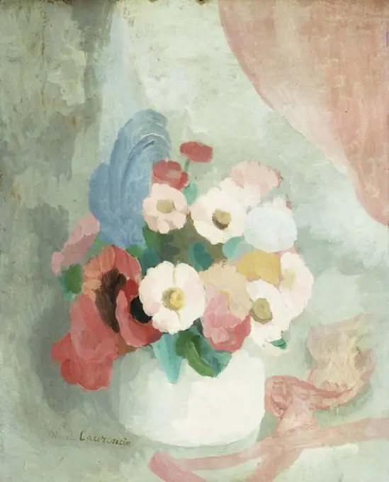 Flowers. Vase de Fleurs. Marie Laurencin (1883-1956). Oil on board. 45.1 x 35.8cm