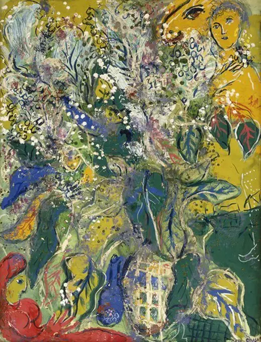 Flowers and Figures; Fleurs et Figures. Marc Chagall (1887-1985). Oil on board. Painted circa 1940. 65 x 49.5cm.