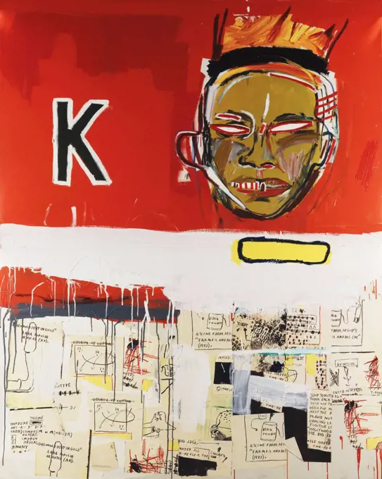2 1/2 Hours of Chinese Food. Jean Michel Basquiat (1960-1988). Acrylic, oilstick, xerox collage and paper collage on canvas. Painted 1984. 200 x 150cm.