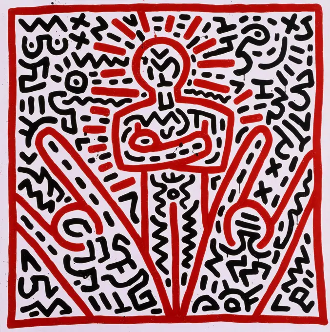 Untitled. Keith Haring (1958-1990). Baked enamel on metal. Executed in 1982. 109 x 109cm.