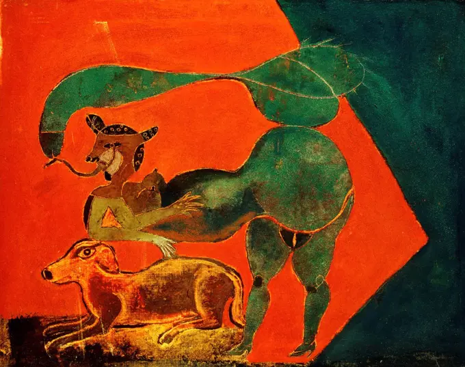 The Idle Dog; El Perro Ocioso. Francisco Toldeo  (b.1940). Oil and sand on canvas. Painted in 1972. 66.7 x 84.8cm.