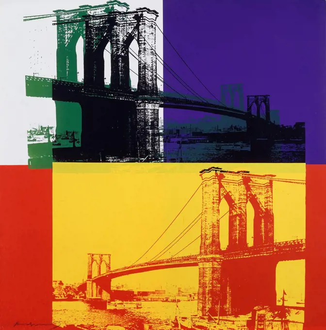 Brooklyn Bridge. Andy Warhol (1930-1987). Screenprint printed in colours on Lenox Museum Board. Executed in 1983. 1000 x 1000mm.
