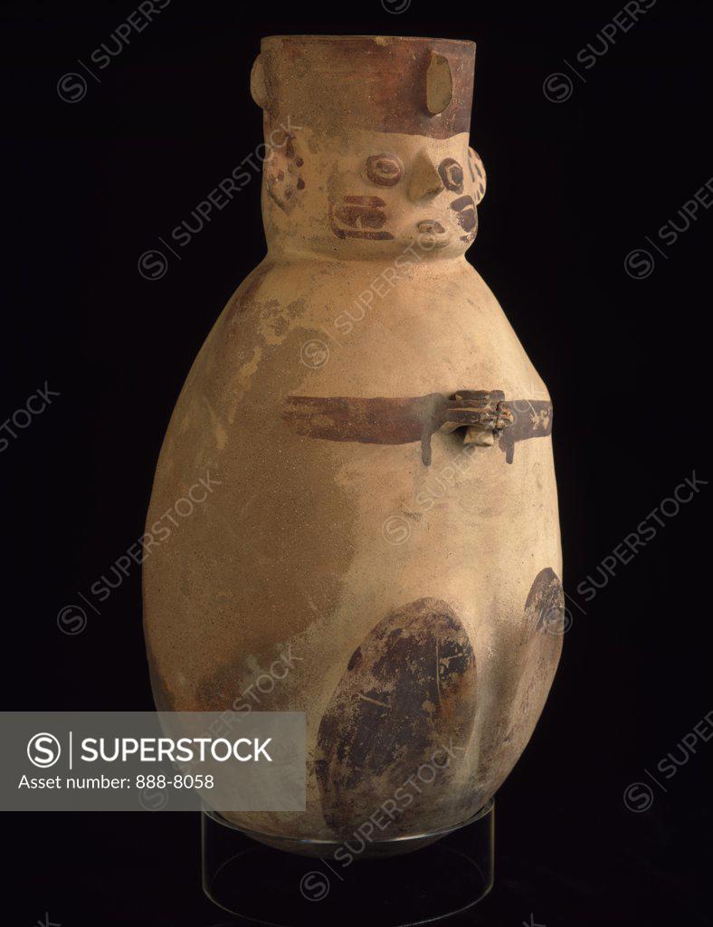 Stock Photo: 888-8058 Seated effigy figure burial urn from Chancay,  Peru,  USA,  Florida,  Jacksonville,  The Museum of Contemporary Art,  Pre-Columbia Ceramic Collection,  circa 1000-1470 A.D.