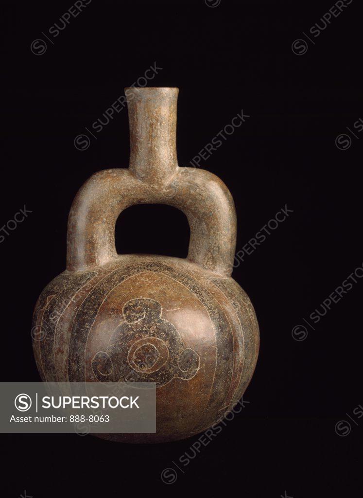 Stock Photo: 888-8063 Cupisnique stirrup spout vessel, from Peru, USA, Florida, Jacksonville, Museum of Modern Art, Pre-Columbian Art, Circa 200 B.C.