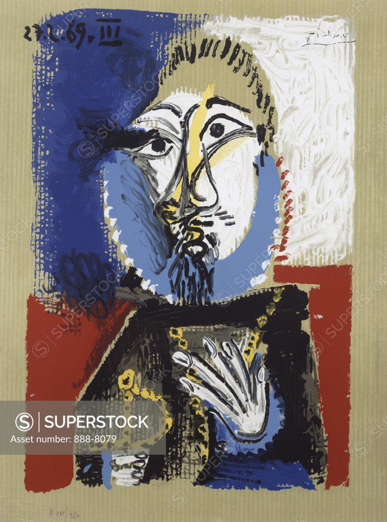 Stock Photo: 888-8079 Imaginary Portrait No. 2 by Pablo Picasso, lithograph, 1969, 1881-1973, USA, Florida, Jacksonville, Collection of The Museum of Contemporary Art
