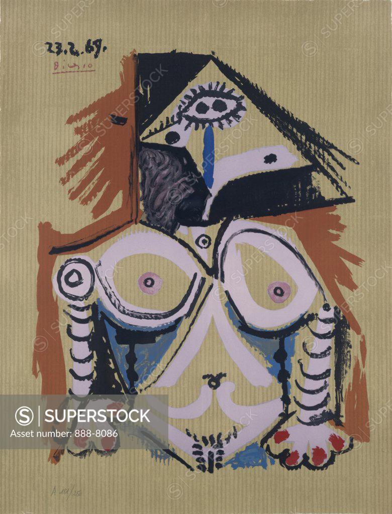 Stock Photo: 888-8086 Imaginary Portrait No. 19 by Pablo Picasso, lithograph, 1969, 1881-1973, USA, Florida, Jacksonville, Collection of The Museum of Contemporary Art