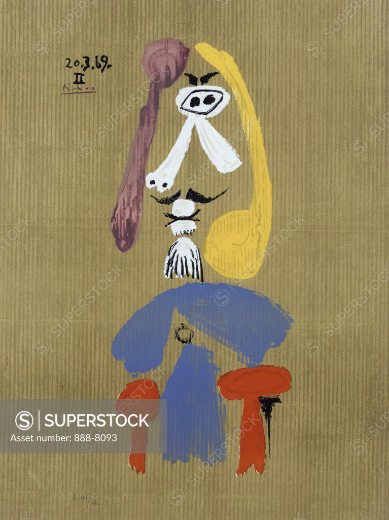 Stock Photo: 888-8093 Imaginary Portrait No. 7 by Pablo Picasso, lithograph, 1969, 1881-1973, USA, Florida, Jacksonville, Collection of The Museum of Contemporary Art