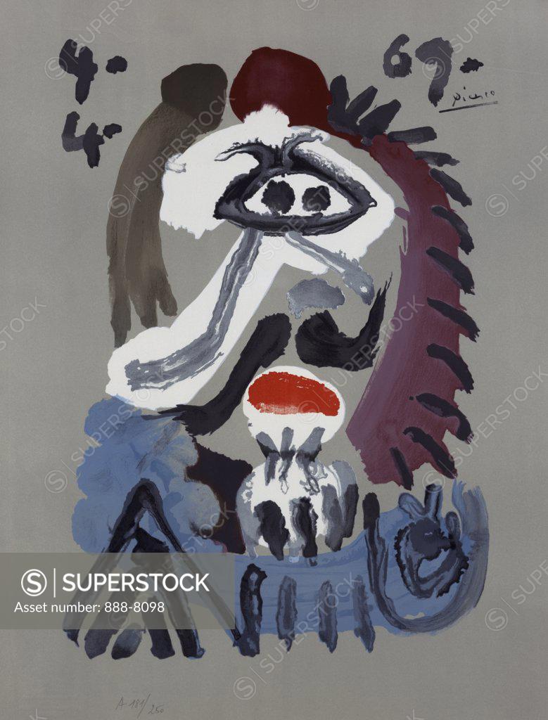 Stock Photo: 888-8098 Imaginary Portrait No. 17 by Pablo Picasso, lithograph, 1969, 1881-1973, USA, Florida, Jacksonville, Collection of The Museum of Contemporary Art
