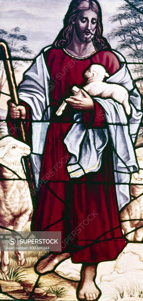Stock Photo: 900-100344 The Good Shepherd, Stained Glass
