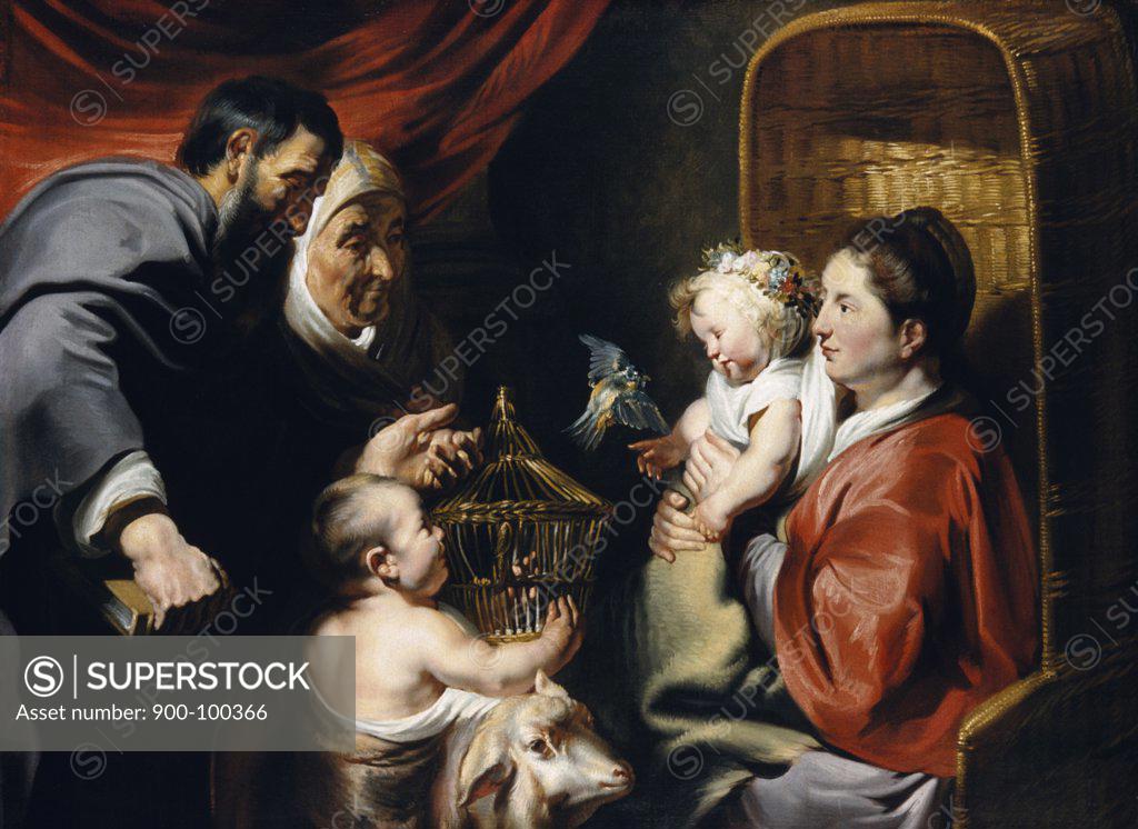 Stock Photo: 900-100366 Holy Family with St. John & St. Elizabeth by Jacob Jordaens, (1593-1678)