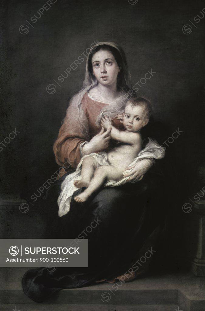 Stock Photo: 900-100560 Madonna and Child Oil on Canvas Bartolome Esteban Murillo (1617-1682/Spanish) Staatliche Kunstsammlungen, Dresden, Germany (Gemaldegalerie Alte Meister)