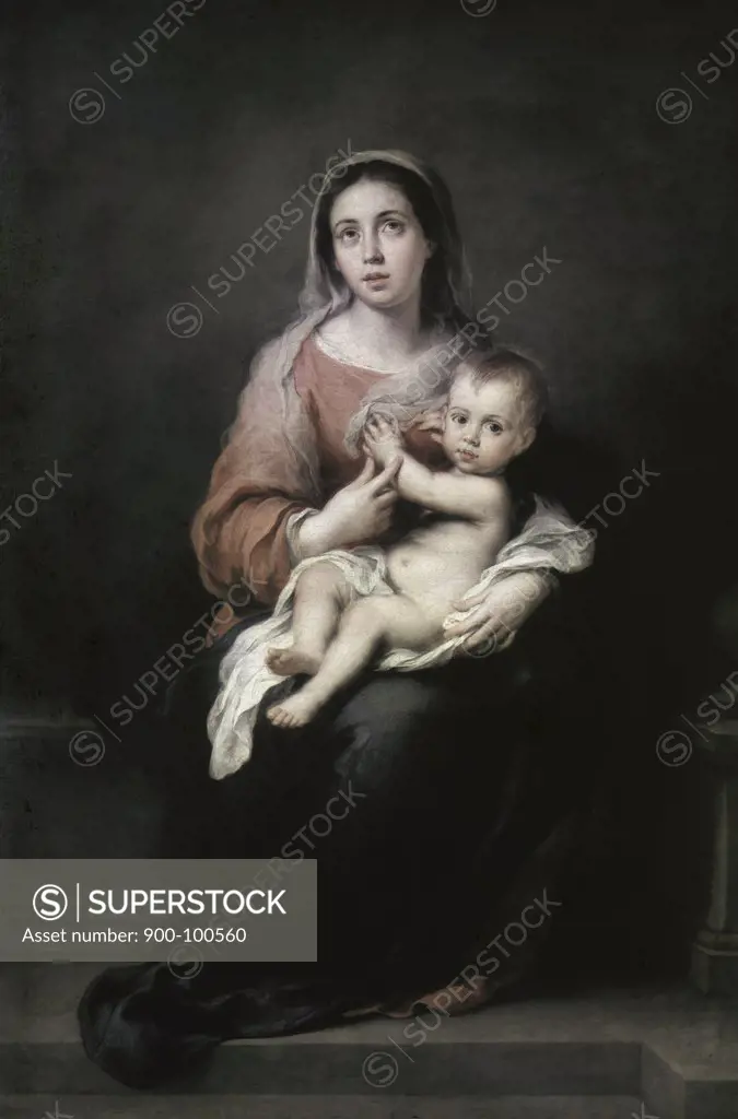 Madonna and Child Oil on Canvas Bartolome Esteban Murillo (1617-1682/Spanish) Staatliche Kunstsammlungen, Dresden, Germany (Gemaldegalerie Alte Meister)