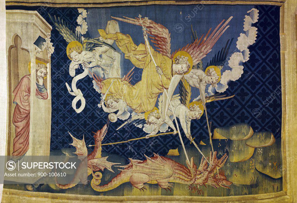 Stock Photo: 900-100610 Apocalypse - St. Michael & Angels Drive out Dragon, tapestry