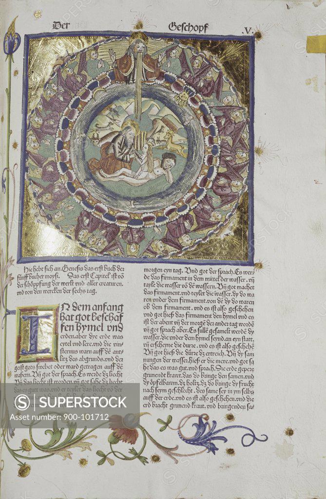 Stock Photo: 900-101712 German Bible: Creation of Eve Manuscripts 1483 AD American Bible Society, New York 