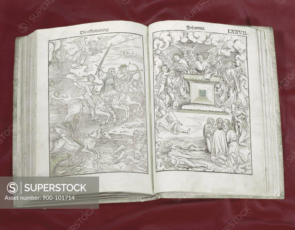 Stock Photo: 900-101714 Martin Luther Bible: Four Horsemen of Apocalypse 1523AD Manuscripts American Bible Society, New York 