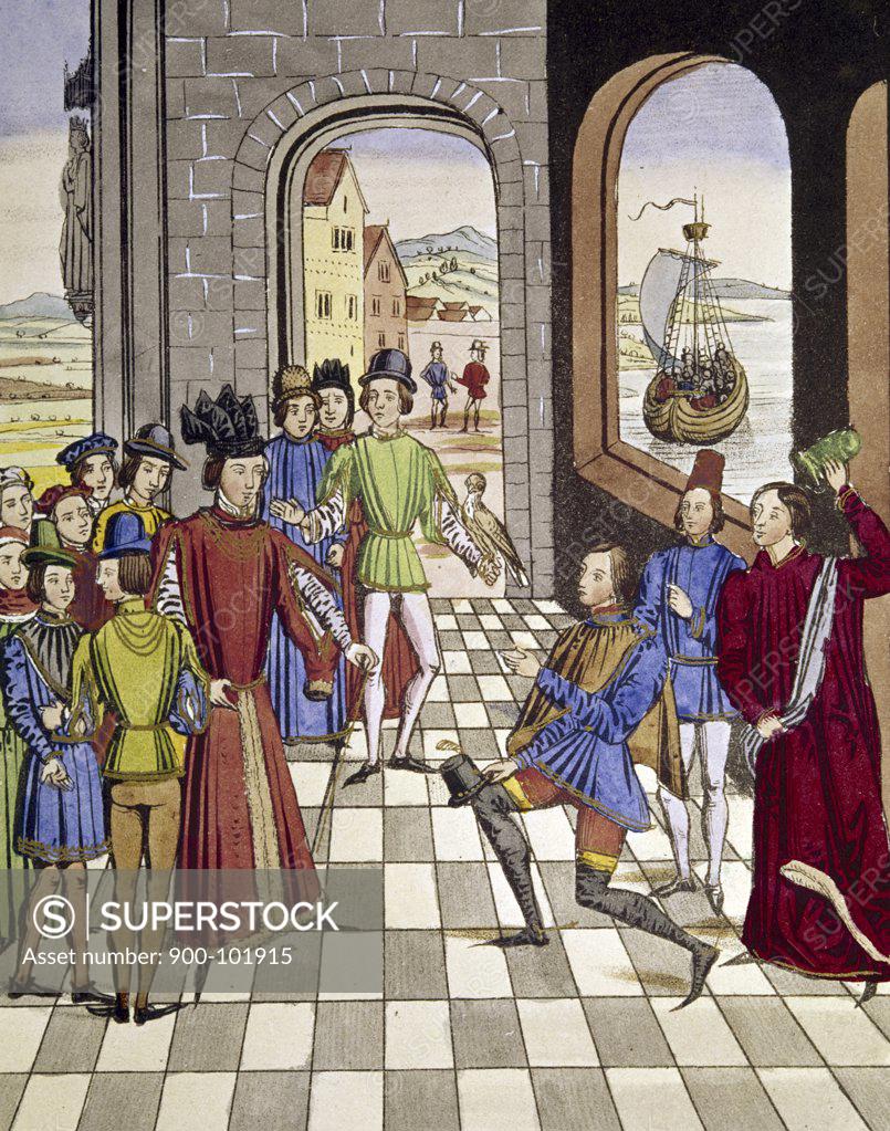 Stock Photo: 900-101915 Robert the Bruce of Scotland Sends Defiance to Edward III, Jean Froissart (C. 1337-1410? French)