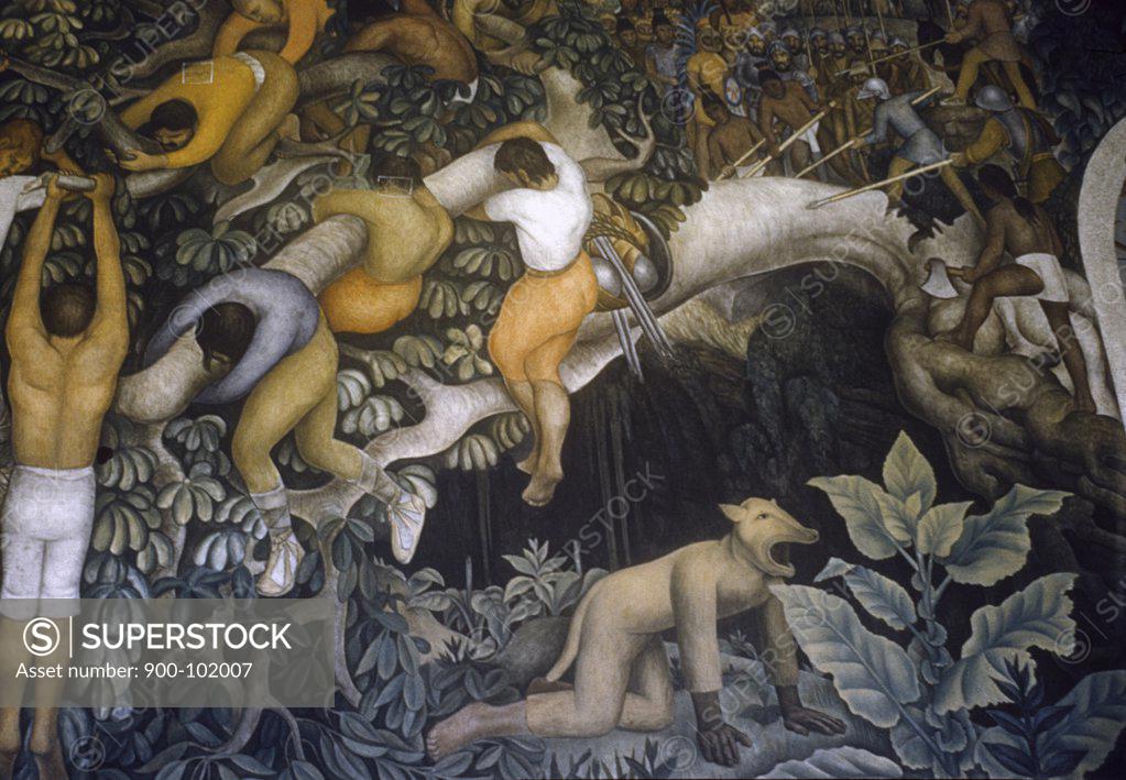 Stock Photo: 900-102007 History of the State of Morelos: Entering the City by Diego Rivera, Fresco, 1930, 1886-1957, Mexico, Cuernavaca, Cortez Palace
