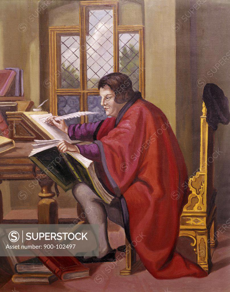 Stock Photo: 900-102497 Martin Luther Translating the Bible 20th C. Artist Unknown  Oil on canvas