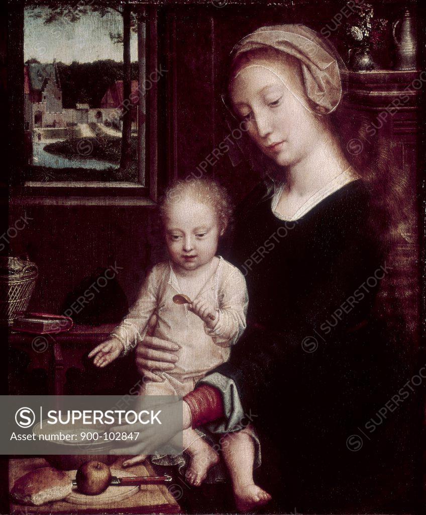 Stock Photo: 900-102847 Madonna with Child Holding Spoon  Gerard David (1450/60-1523 Netherlandish) 