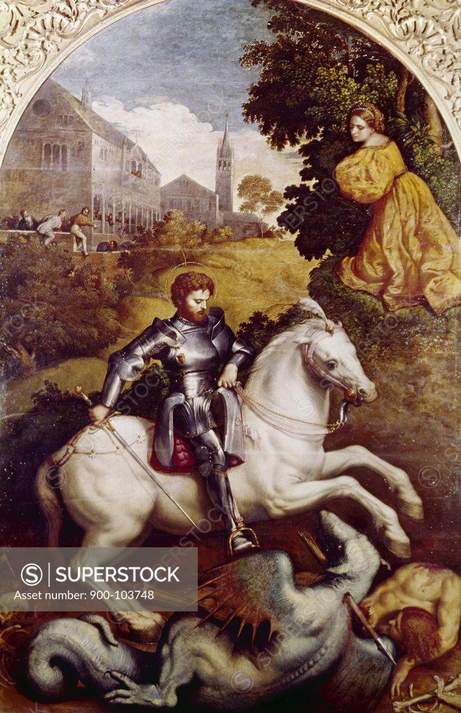 Stock Photo: 900-103748 Saint George and Dragon by Paris Bordone, (1500-1571)